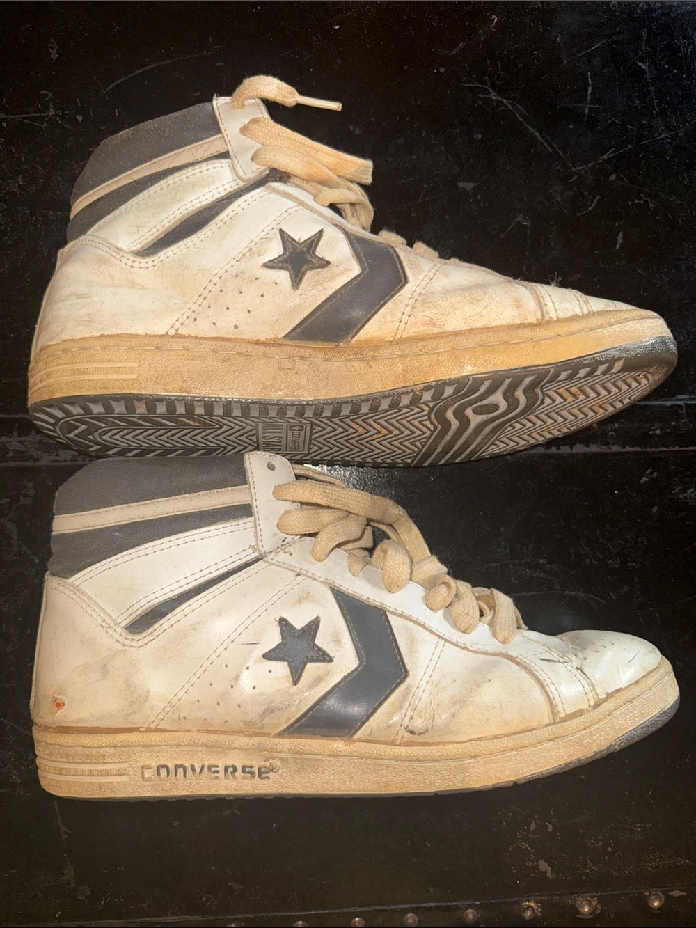1980s Converse White and Black Mid-Top one Star Sneakers 80s Larry bird